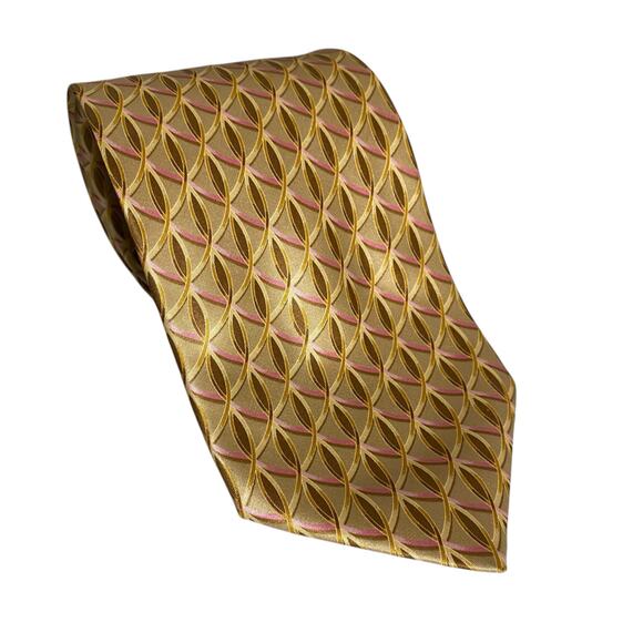 LANVIN "Paris" Gold & Pink Geometric Print 100% Silk, Made in France - Picture 11 of 14